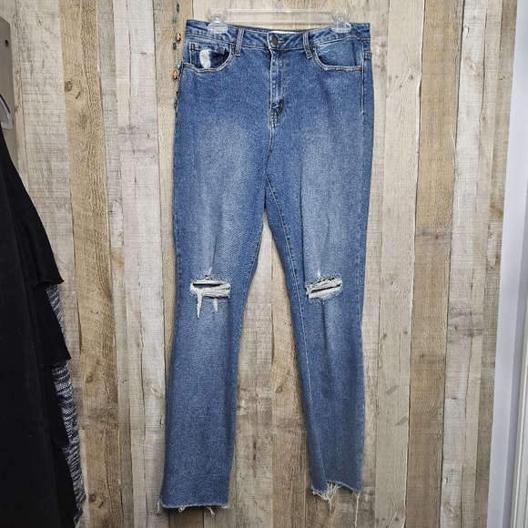 RSQ Other - RSQ High-rise Straight Leg Raw Hem Denim Blue Jeans Sze 30x30 Fringed Distressed